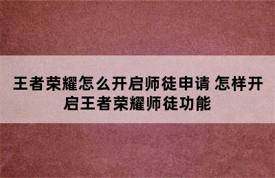 王者荣耀怎么开启师徒申请 怎样开启王者荣耀师徒功能